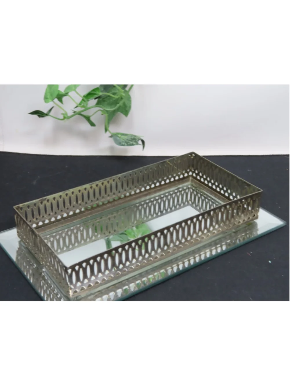 Vintage Art Deco Mirrored Jewelry Dresser Glass Vanity Tray Organizer